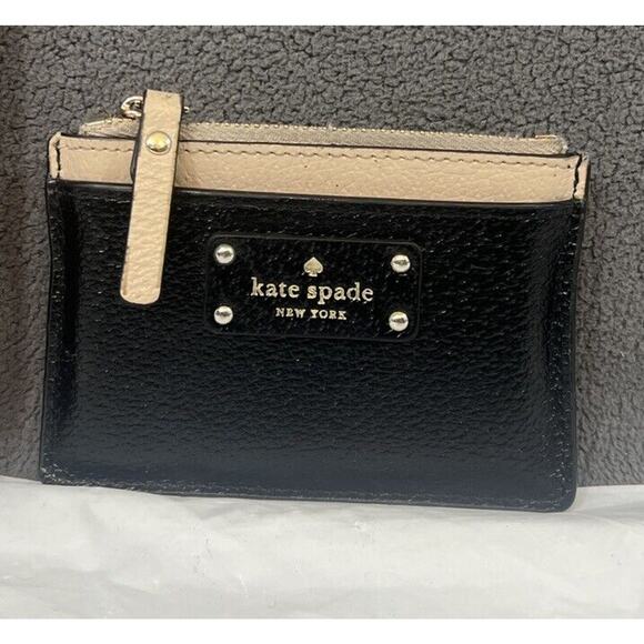 Kate Spade Grove Street Adi Card Wallet Passport Holder Set Black Cream Leather - Picture 7 of 11